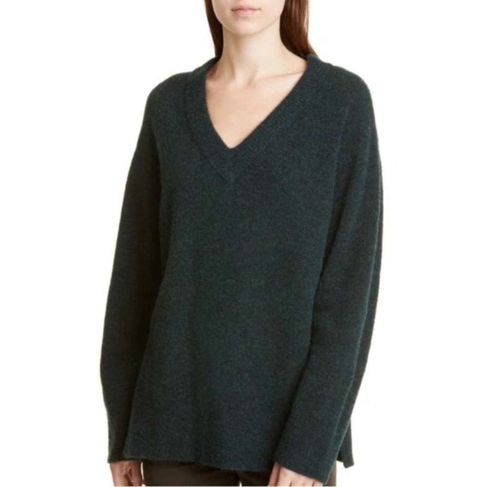Vince Side Slit V-Neck Wool Blend Tunic Sweater